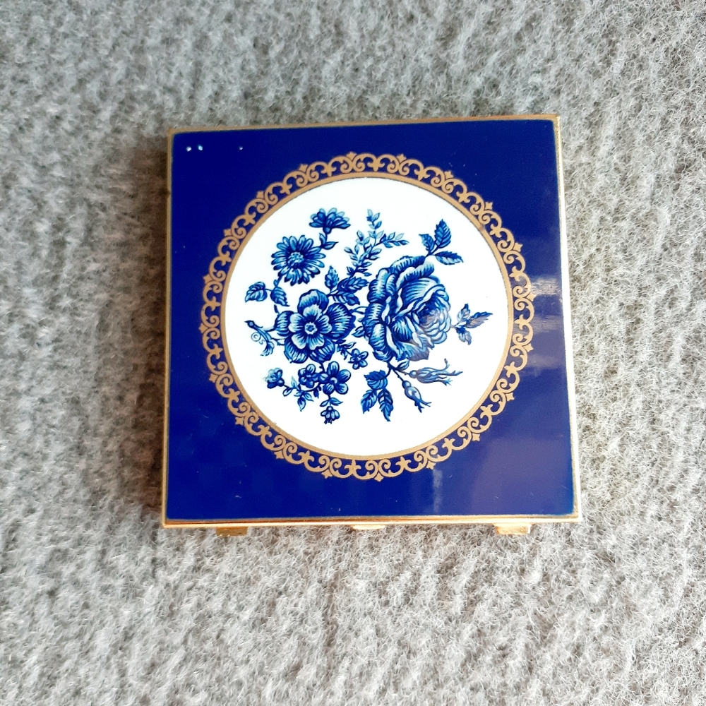 Vintage Small Cobalt Blue Enamel Compact Mirror
